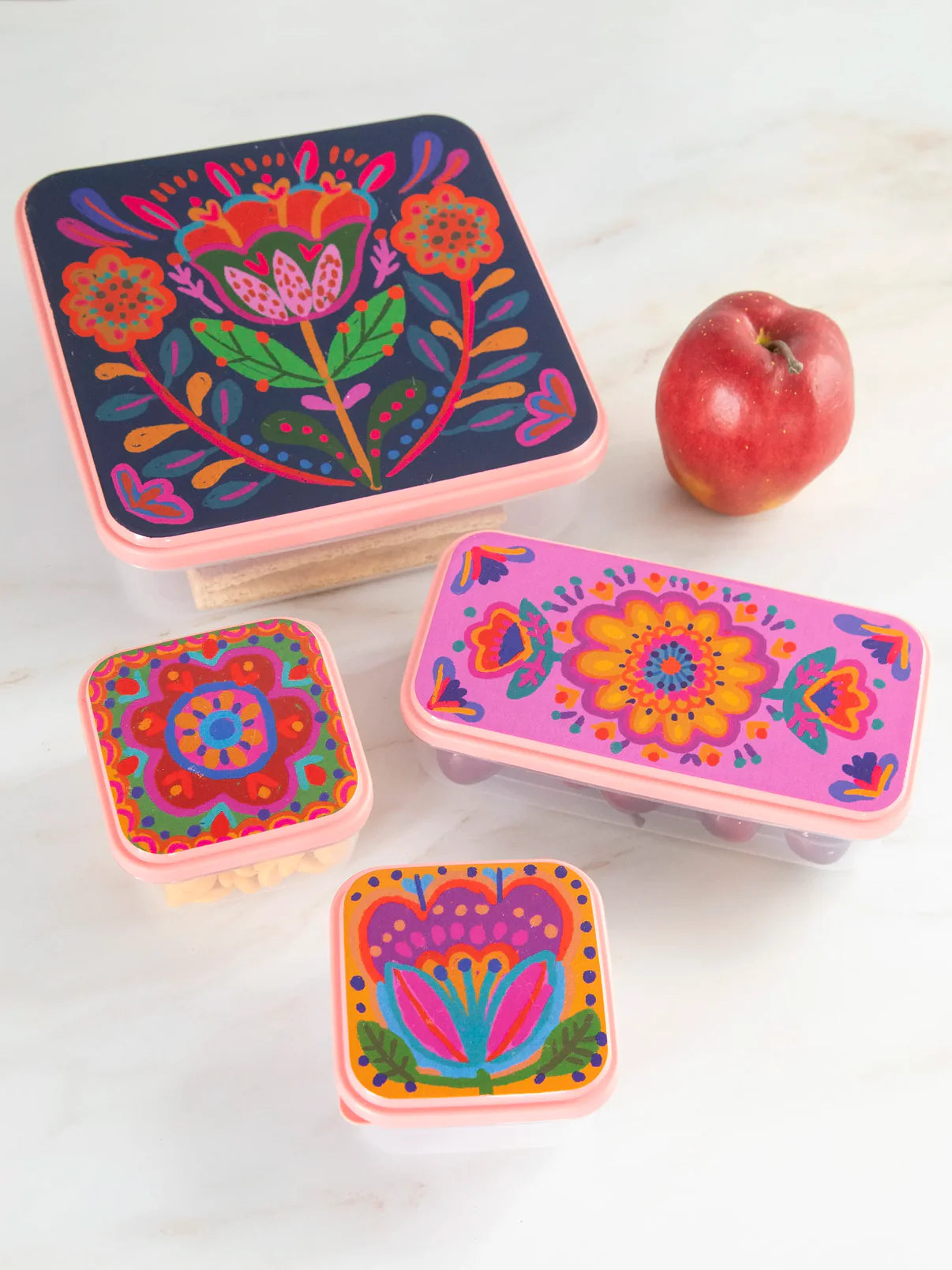 Nesting Storage Containers // Set of 4 // Light Pink Folk Flower