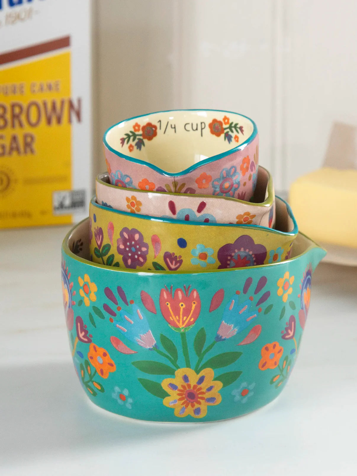 Ceramic Nesting Measuring Cups // Folk Flower