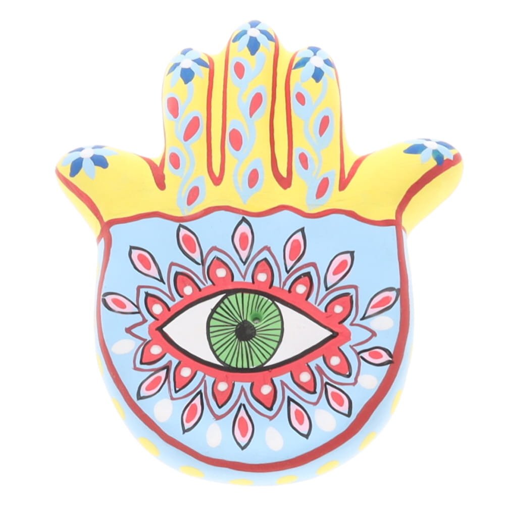 Incense Holder // Hamsa Hand Yellow Blue // 13cm