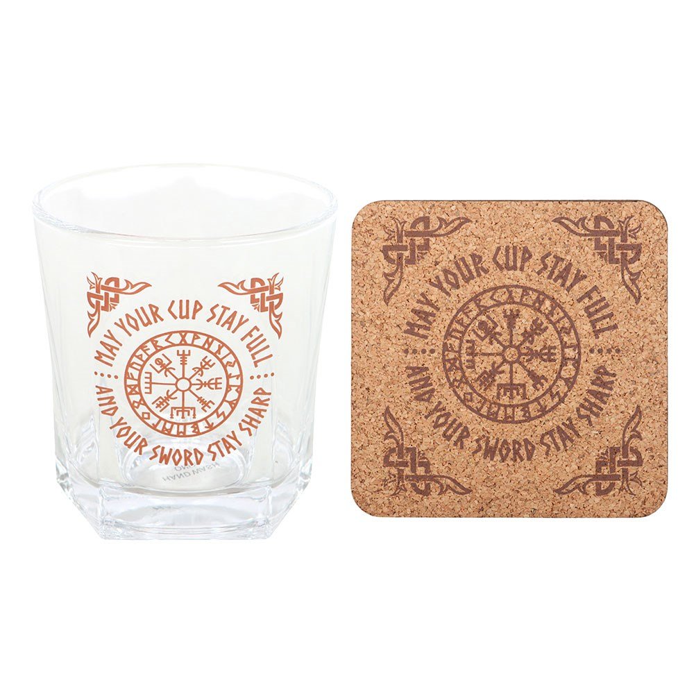 Viking // Lowball Drinking Glass with Coaster // Compass