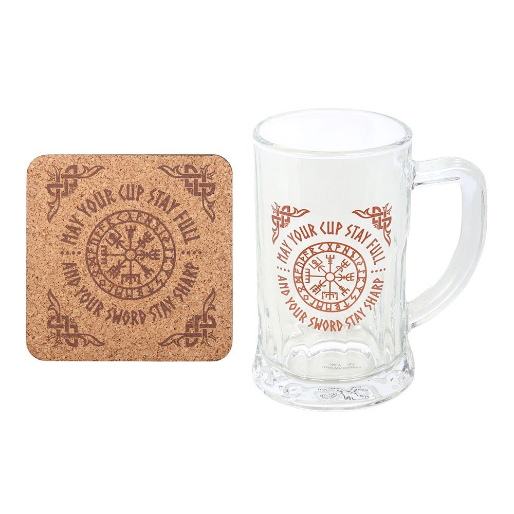 Viking // Glass Beer Tankard with Coaster // Compass