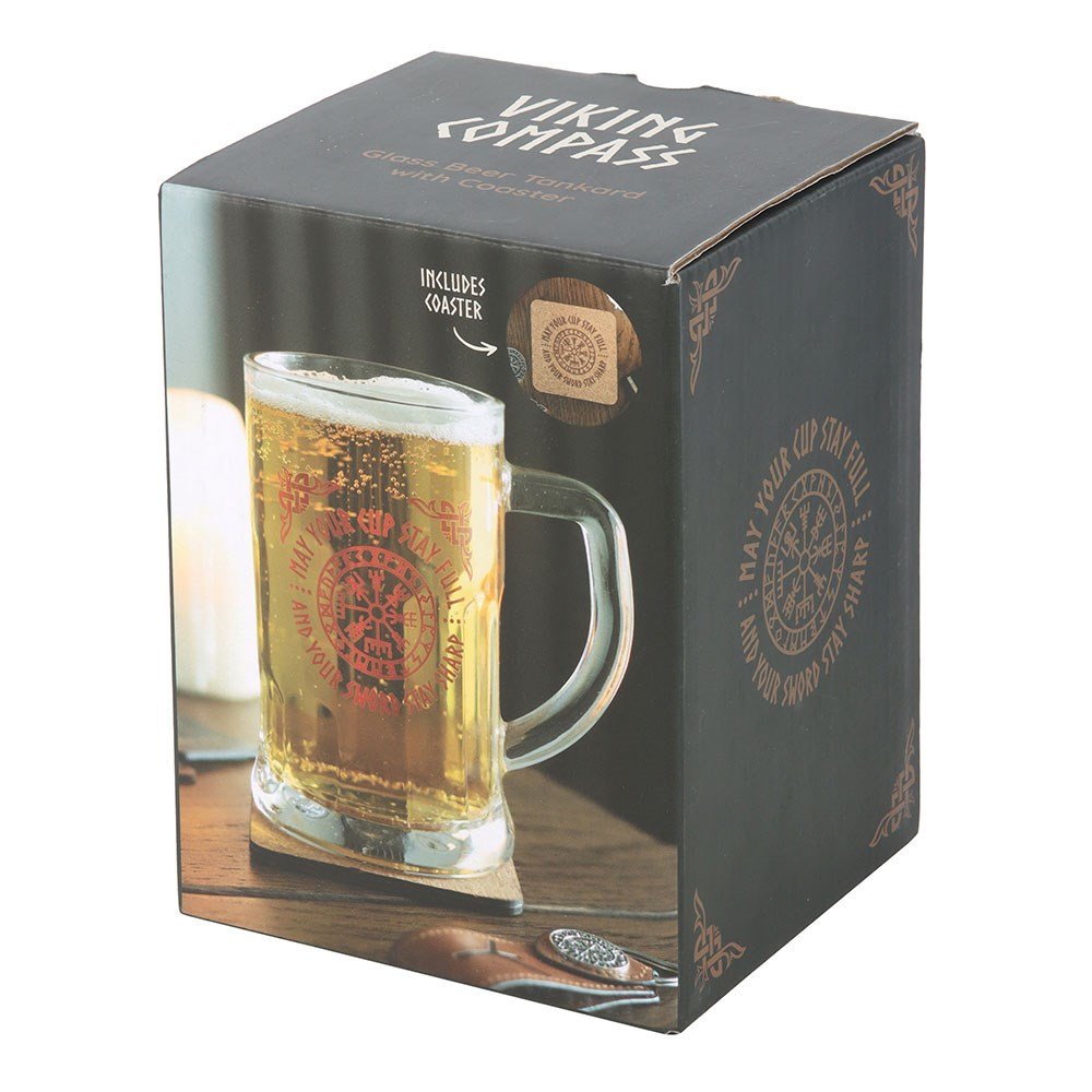 Viking // Glass Beer Tankard with Coaster // Compass
