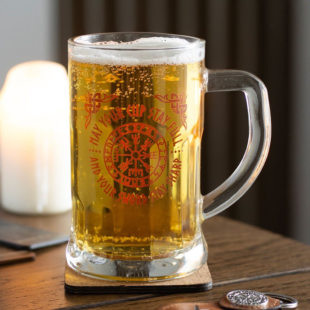 Viking // Glass Beer Tankard with Coaster // Compass