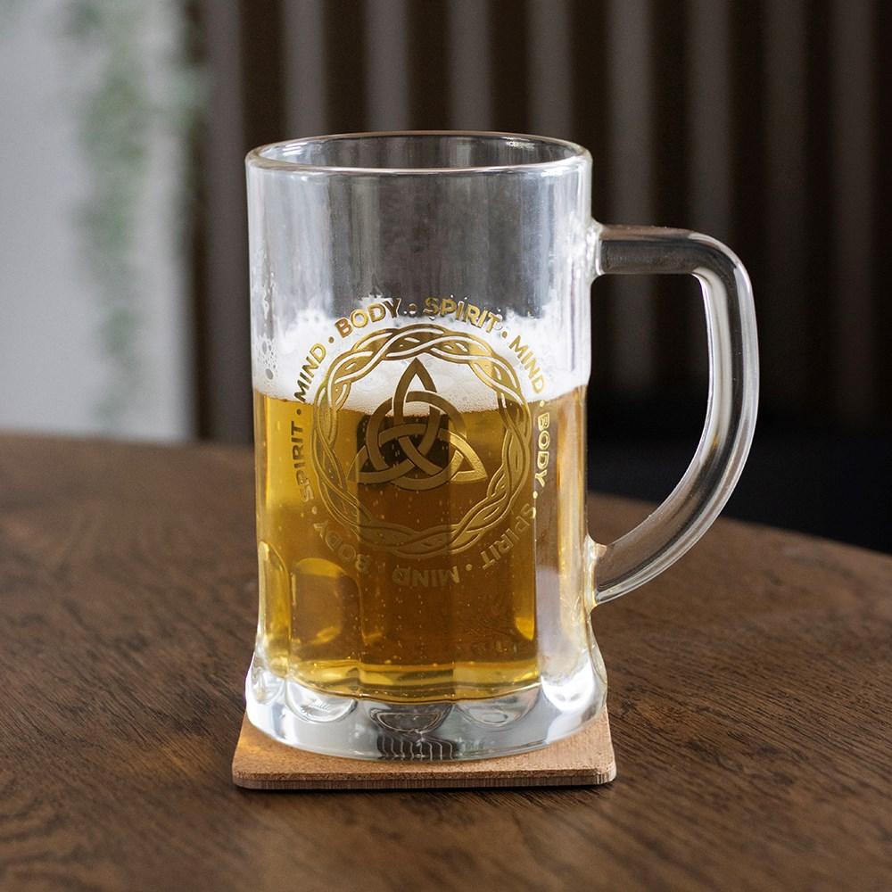 Celtic // Triquetra Knot Glass Beer Tankard with Coaster