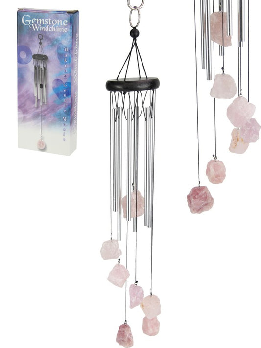 Hanging // Rose Quartz Chime w/Silver Tubes