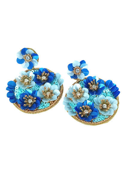 Earrings // Blue Beaded Floral