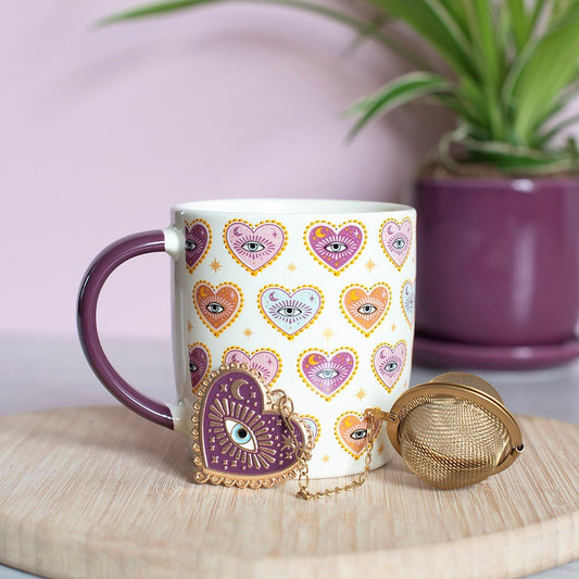 Mug and Tea Infuser Set // Sacred Sight Heart Print