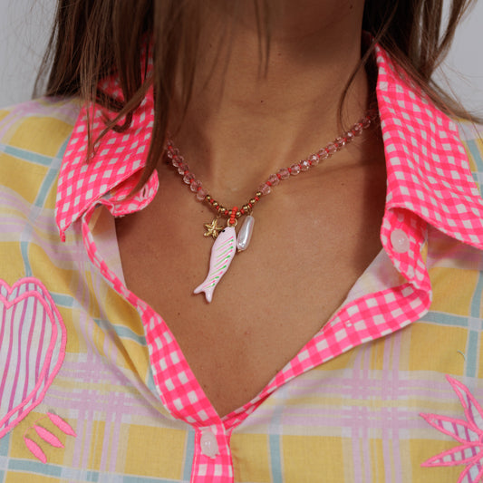Necklace // Beaded Charm // Pink