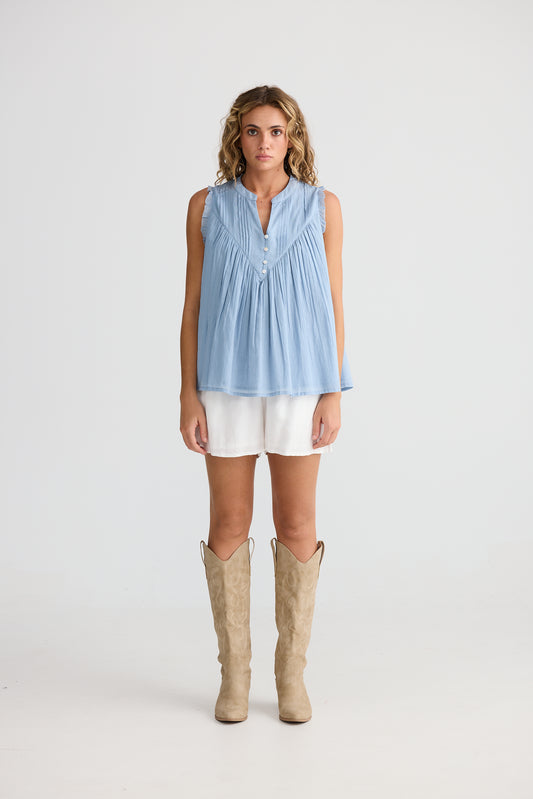 Sprite Sleeveless Top // Chambray Blue