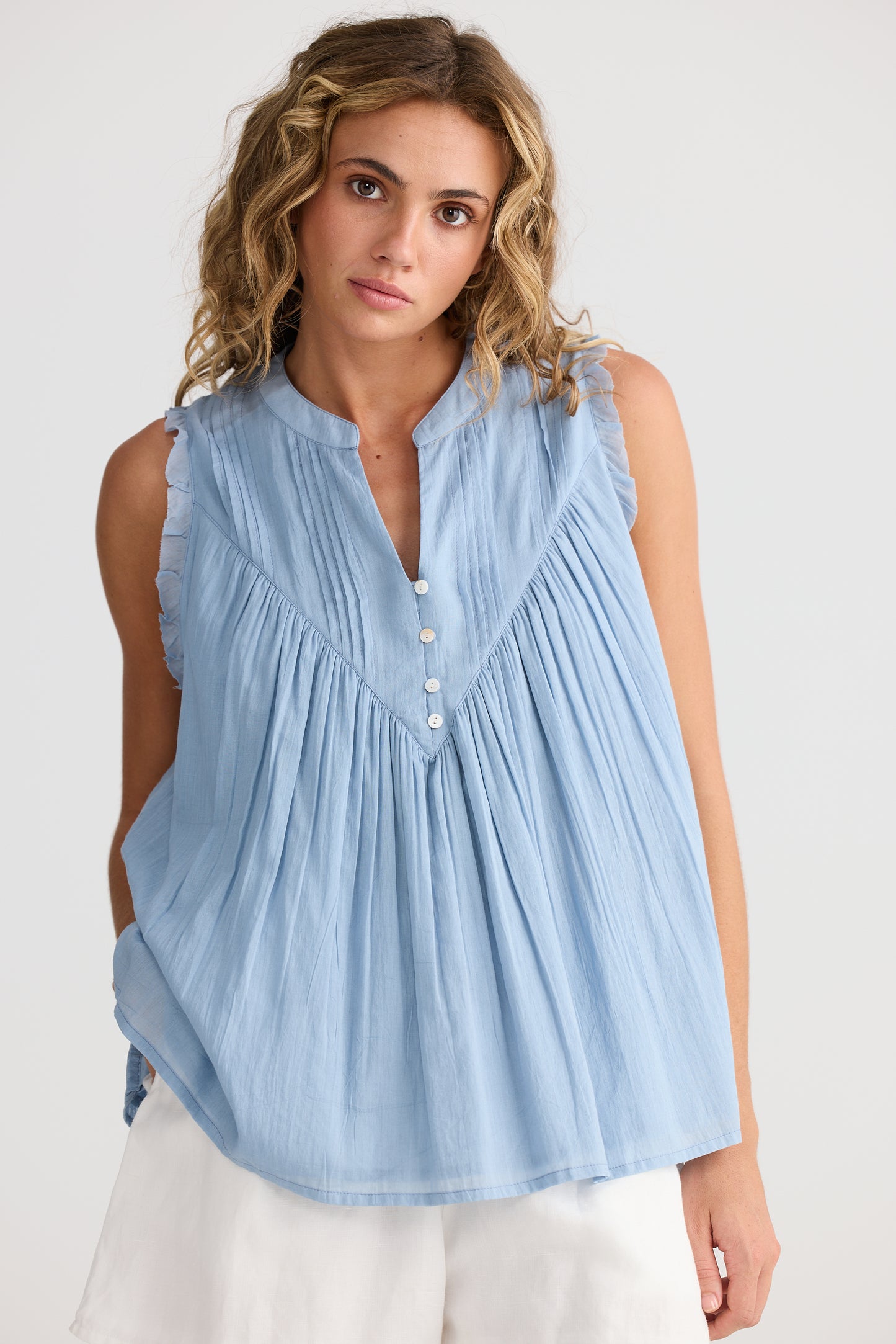 Sprite Sleeveless Top // Chambray Blue