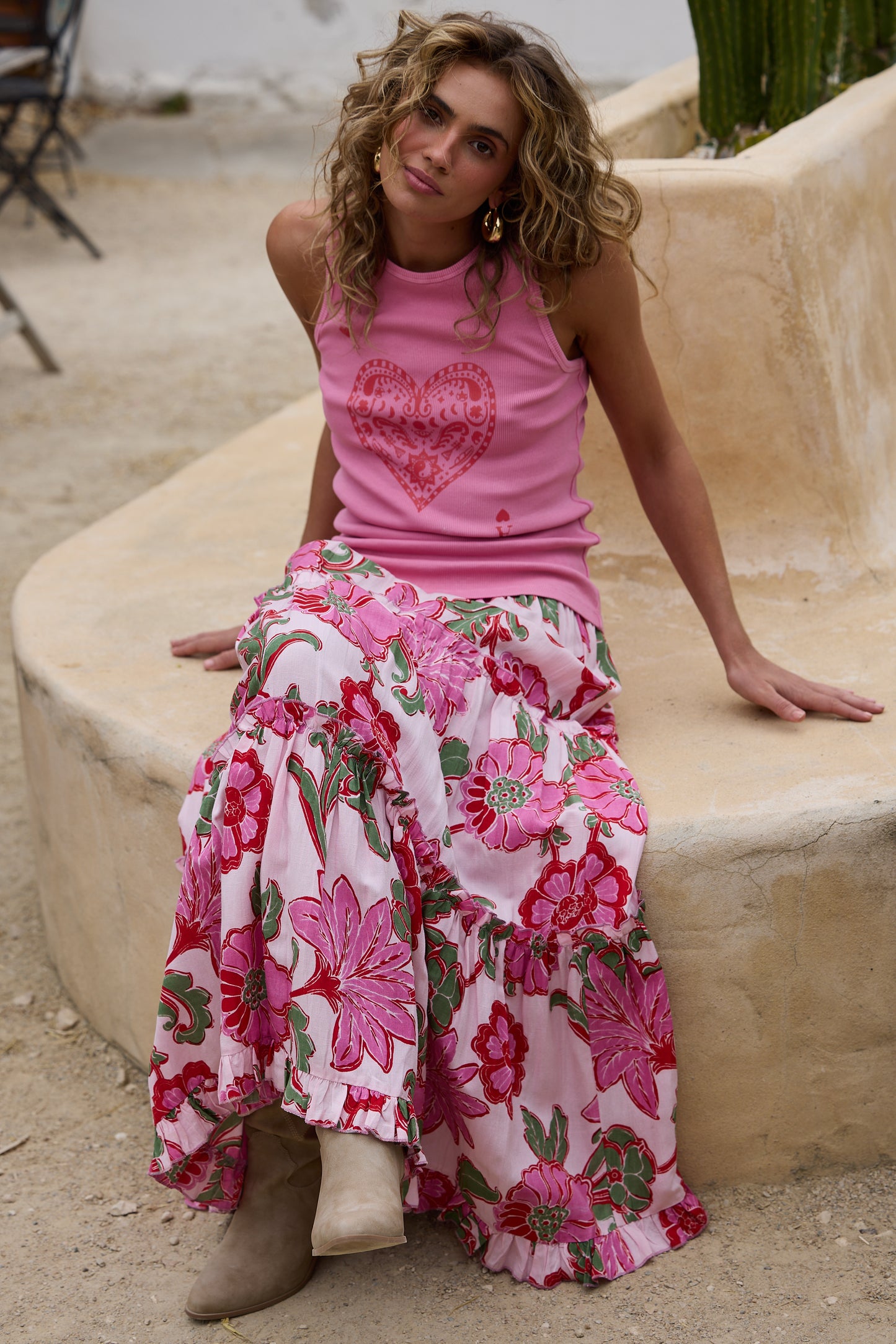 Ace Of Hearts Ribbed Tank // Pink Wash