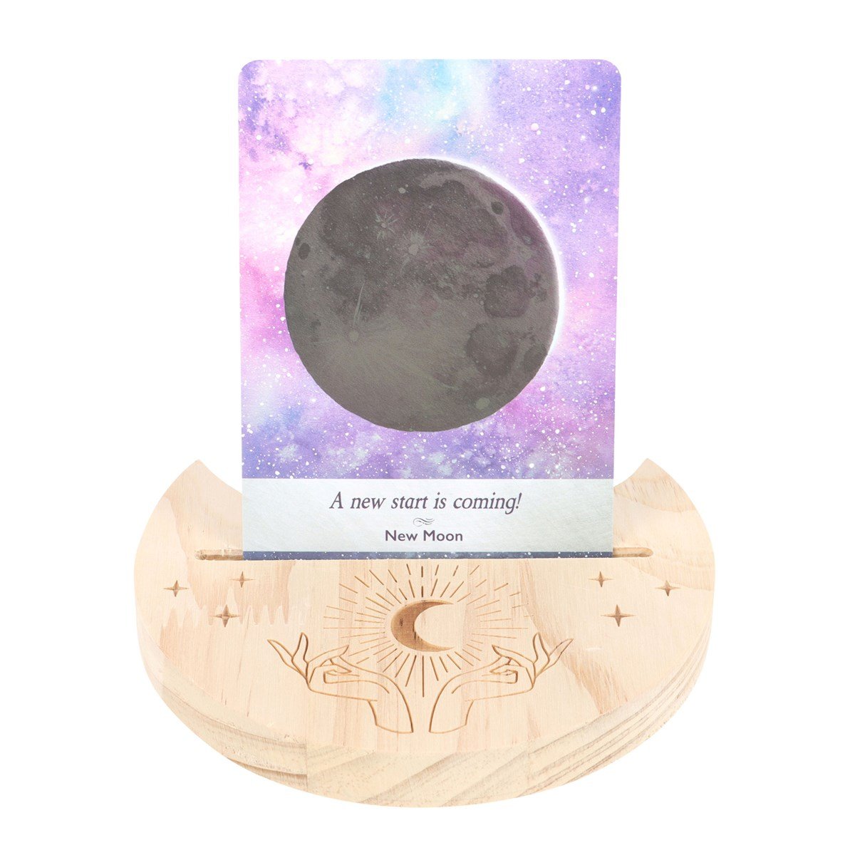 Tarot Card Stand // Natural Mystical Hands Crescent Moon // Wooden