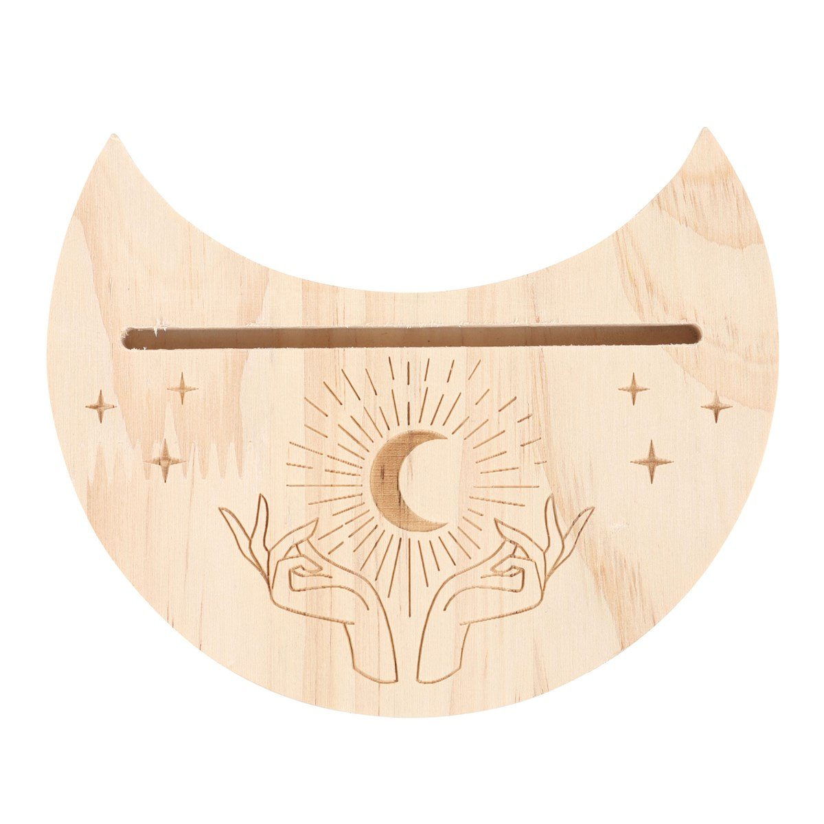 Tarot Card Stand // Natural Mystical Hands Crescent Moon // Wooden