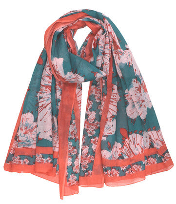 Scarf // Teal/Orange Leaf