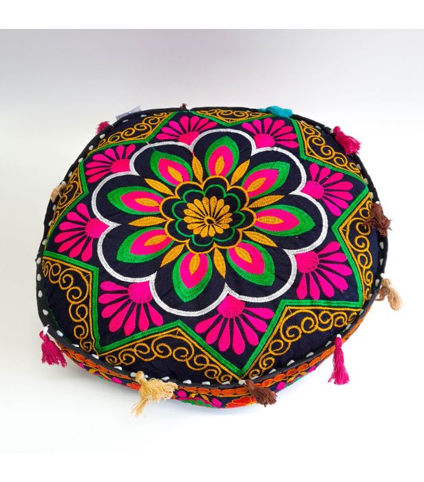 Meditation Cushion // Embroidered // 8 Flowers
