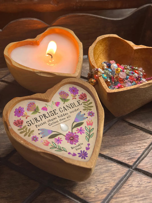 Wooden Heart Surprise Candle // Folk Flower