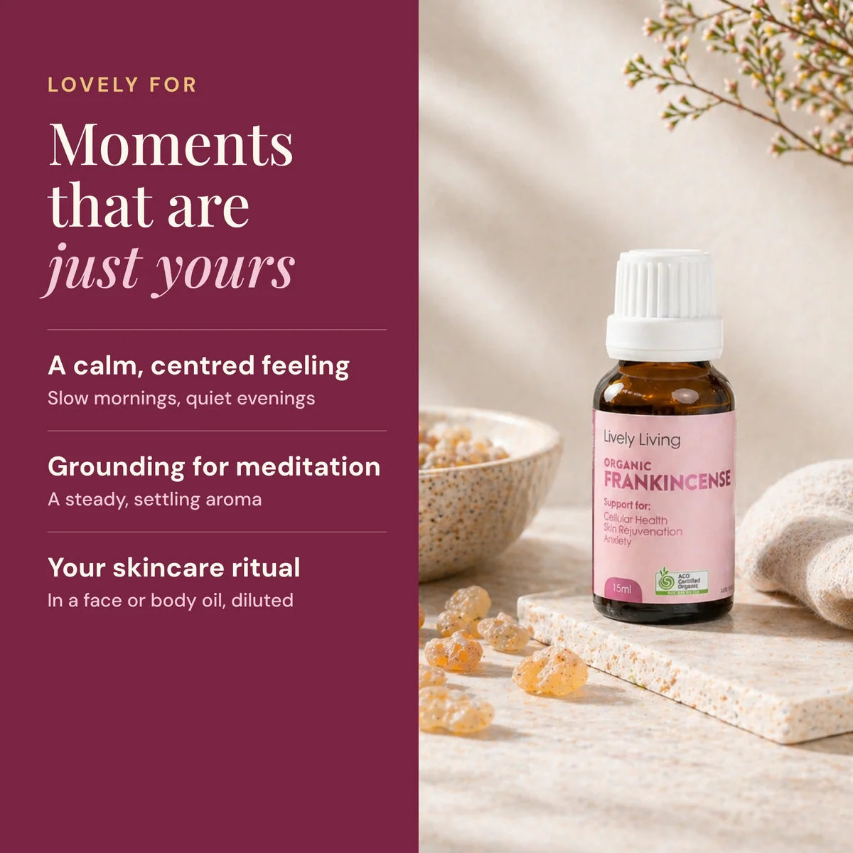 Lively Living // Frankincense ACO Certified Organic Essential Oil // 15ml