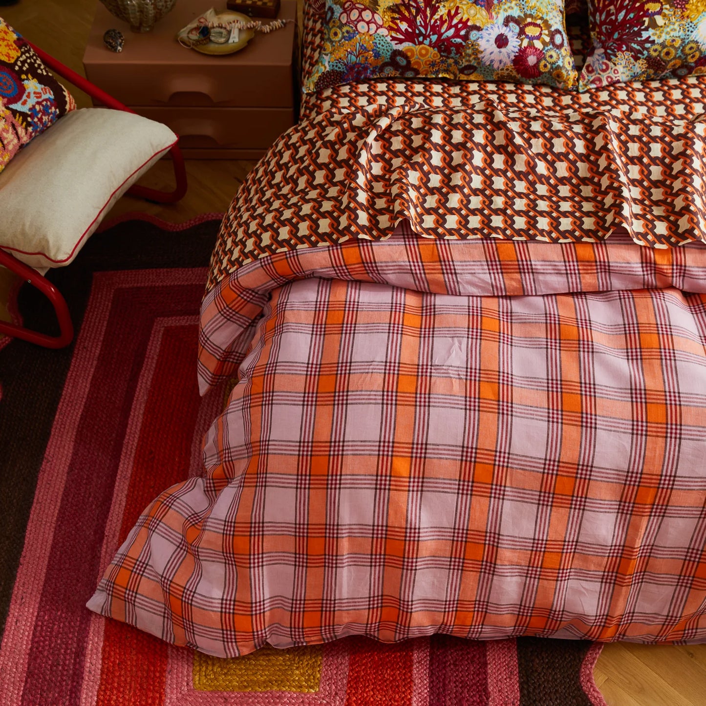 Isla Linen Quilt Cover // Vivid Coral