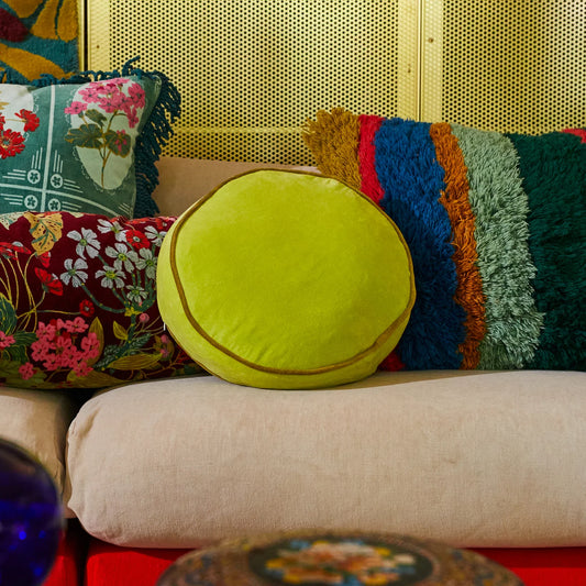Castilo Round Velvet Cushion // Chartreuse