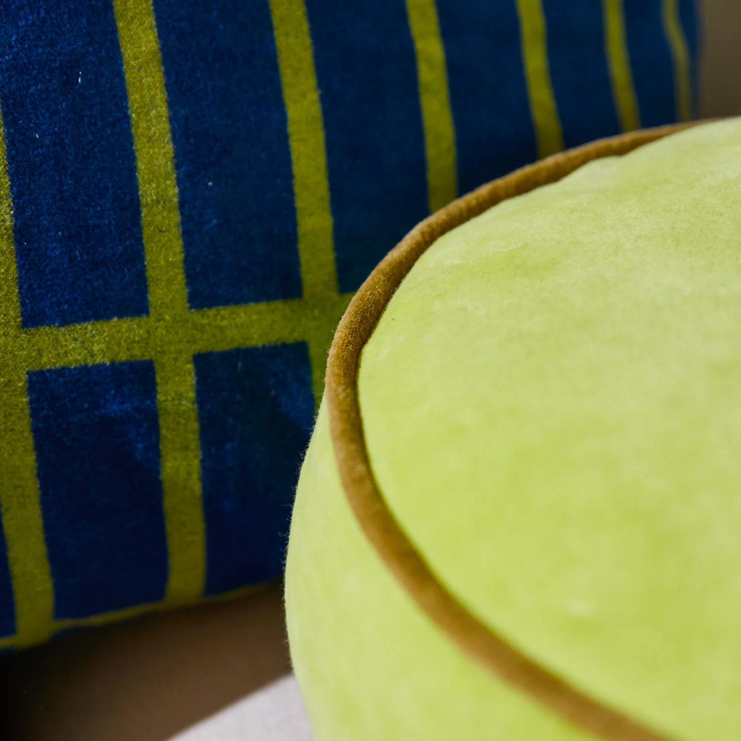 Castilo Round Velvet Cushion // Chartreuse