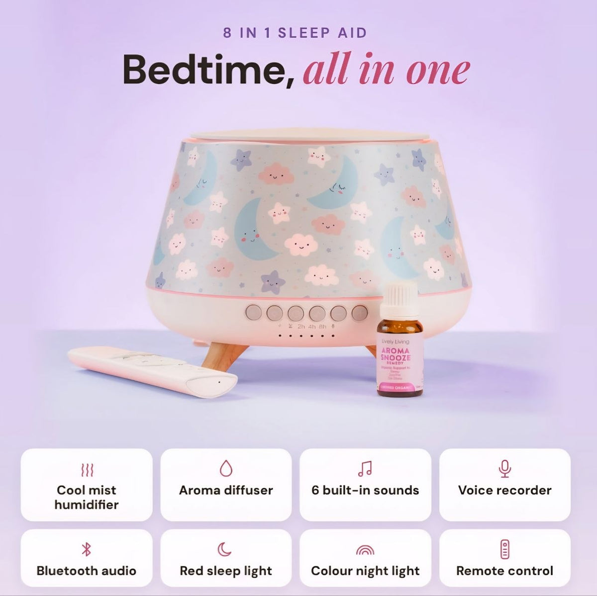 Lively Living // Aroma-Snooze Plus- 8 in 1 Humidifier + 3 Covers