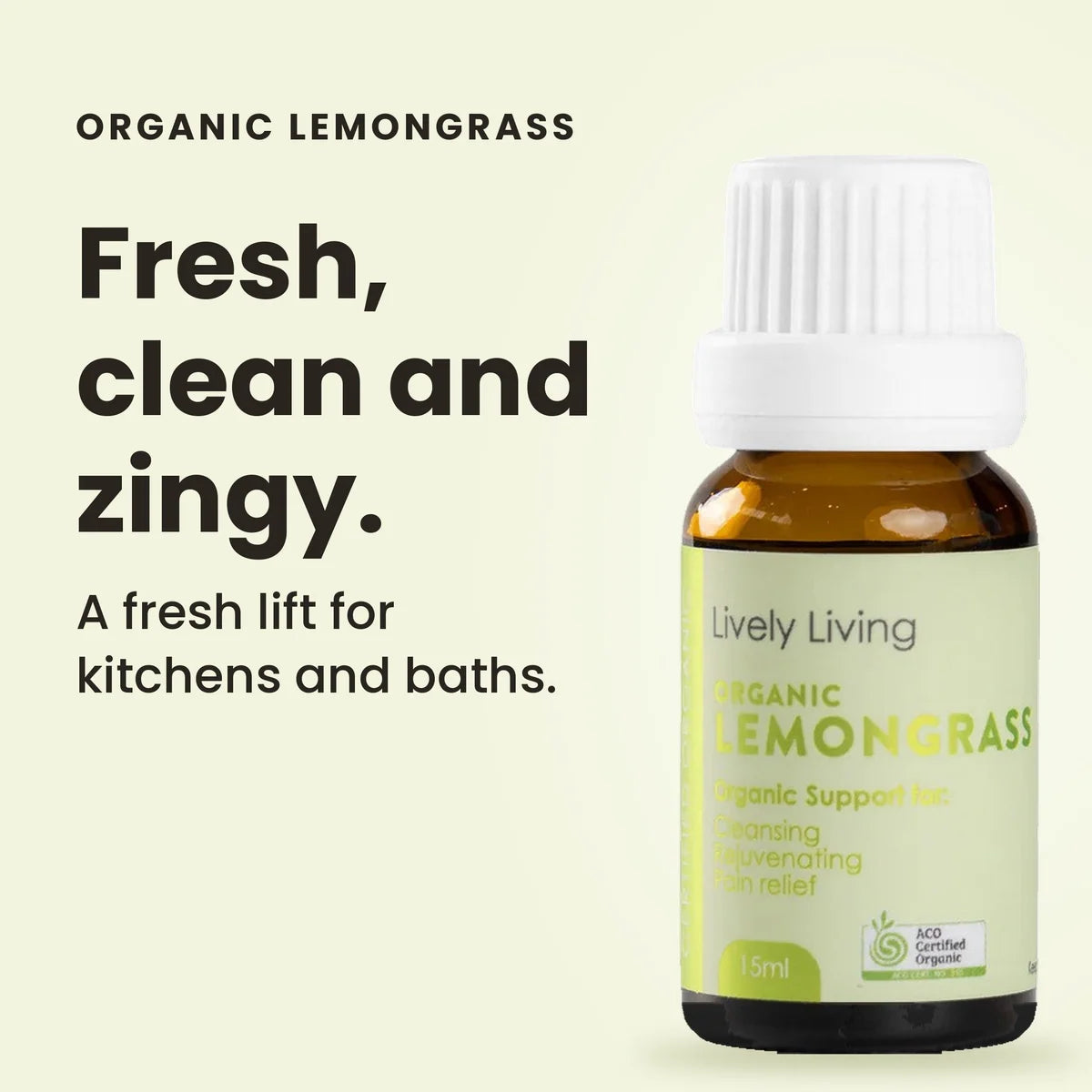Lively Living // Lemongrass Certified Organic Essential Oil // 15ml