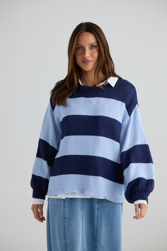 Driftwood Knit // Navy w Pale Blue Stripe