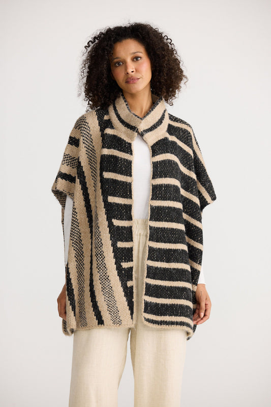 Ador Knit Cape // Black w Cedar Stripe