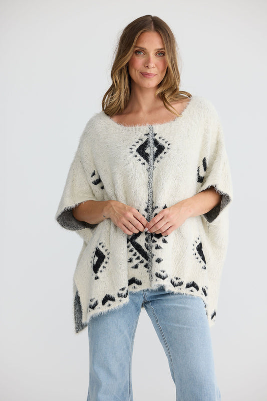 Mystic Knit Poncho // Off White W Black