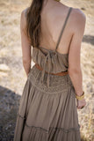Chloe Halter Maxi Frill Dress - Desert Sand