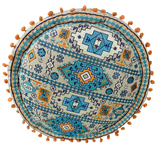 Ottoman // Foot Rest Geometric with Orange Pompoms