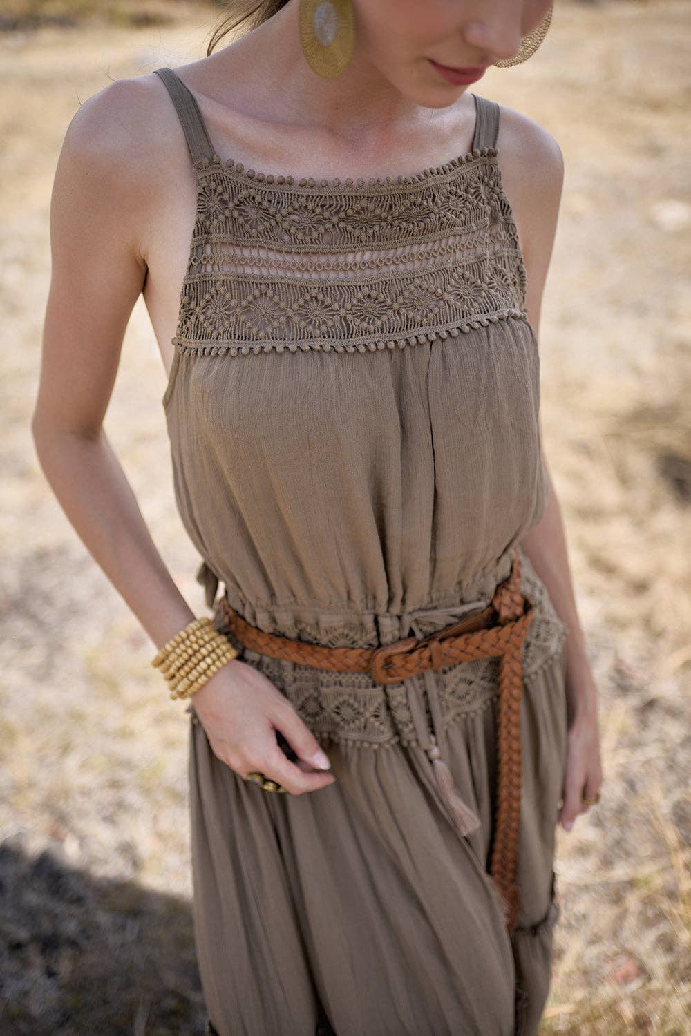 Chloe Halter Maxi Frill Dress - Desert Sand