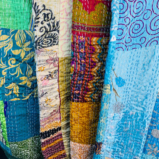 Bedspread // Stitched Silk Patchwork Kantha